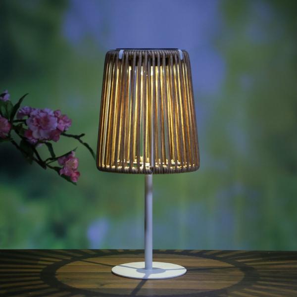 MARELIDA LED Außen-Tischleuchte LED Solarleuchte mit Kunststoffseil Korboptik Rattan Tischlampe H:19cm, LED Classic, warmweiß (2100K bis 3000K)