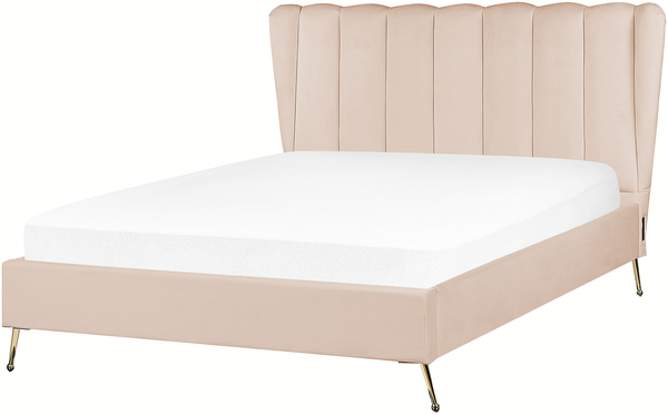 Bett mit Lattenrost MIRIBEL 140 x 200 cm Samtstoff Beige