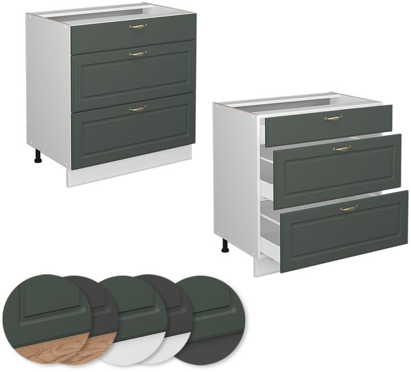 Küchenunterschrank Fame-Line Grün-Gold Landhaus 80 cm mit 3 Schubladen, ohne Arbeitsplatte Vicco Bild 5