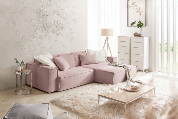 KAWOLA Sofa SAMU Ecksofa Feincord rosa Recamiere rechts 72 x 168 x 276 cm