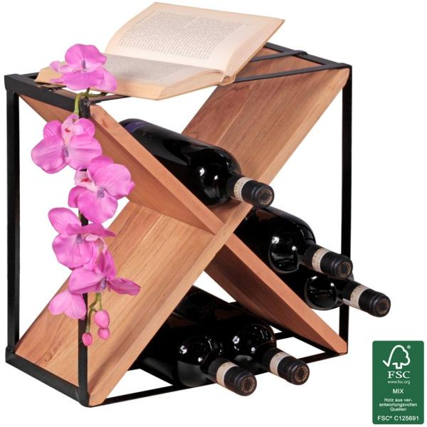 Weinregal Flaschenregal 37 cm für 16 Flaschen Massiv-Holz Akazie