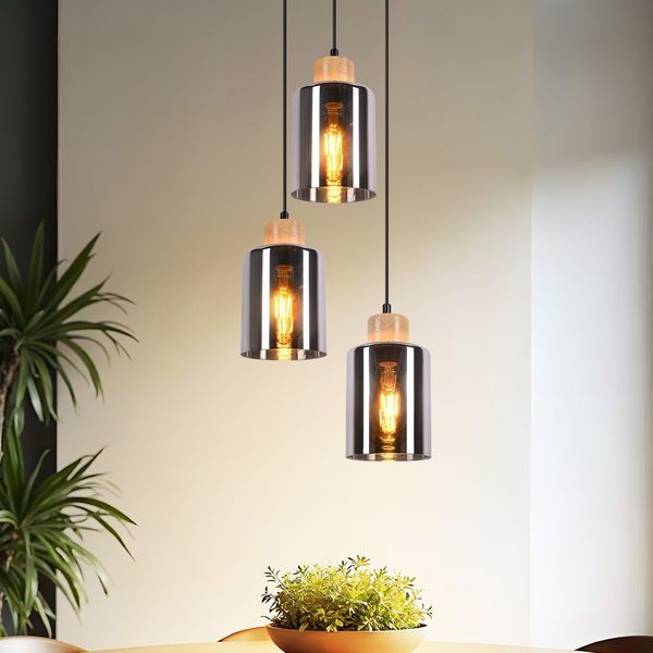 ZMH Pendelleuchte esstisch Holz Hängelampe: Esstischlampe hängend E27 Esszimmerlampe Vintage Küchenlampe Hängeleuchte Höhenverstellbar aus Glas Pendellampe für Küche Esszimmer- Ohne Leuhctmittel