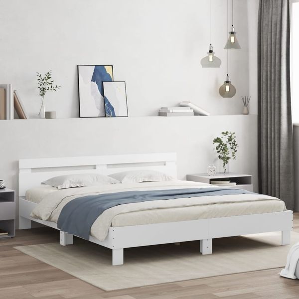 vidaXL Bettgestell mit Kopfteil und LED-Beleuchtung Weiß 200x200 cm 3207518