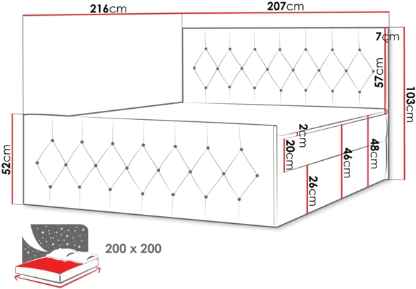 Boxspringbett Simori Lux, Blau, 200x200 cm Bild 4