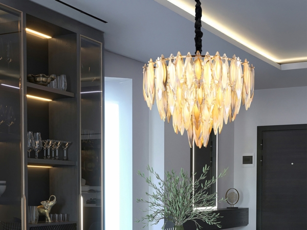 Moderner LED Kronleuchter Gold mit 3-farbigem K9 Kristall Ø 60cm