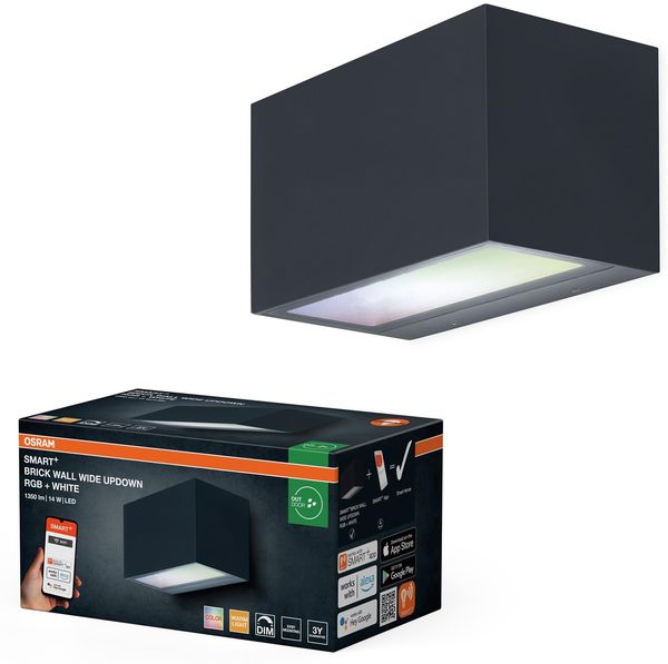 Osram SMART+ WiFi Brick Wide LED Wandleuchte Up/Down Dunkelgrau, 14W, 600lm, RGB+W 3000K, WiFi, Alexa, IP44 Außen