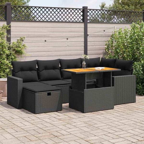 vidaXL 8-tlg. Garten-Sofagarnitur mit Kissen Schwarz Poly Rattan 3328000
