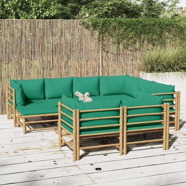 vidaXL 10-tlg. Garten-Lounge-Set mit Grünen Kissen Bambus 3155160