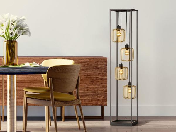 Stehlampe mehrflammig Schwarz Gold Höhe 150cm mit LED dimmbar