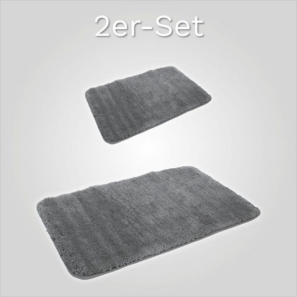 KiNZLER Badematte Chaozhou, Badvorleger, Badezimmer Teppich, Höhe 20 mm, rutschhemmend beschichtet, fußbodenheizungsgeeignet, Polyester, rechteckig, 2er-Set rechteckig 55x50 cm / rechteckig 60x100 cm, Badteppich, Uni Farben, weich, als rechteckig, rund...