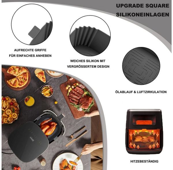 Venkuber Silikonform für Heißluftfritteuse – Wiederverwendbare Airfryer Einlage, (2-tlg), Antihaft & Hitzebeständig, Zubehör für runde und eckige Körbe