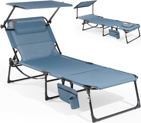 HOMECALL Gartenliege Sonnenliege mit Gesichtsöffnung und Sonnendach, klappbarer Liegestuhl, bis180 kg 200x70 cm 4-Fach verstellbare Rückenlehne, 1 St, für Garten, Strand und Camping
