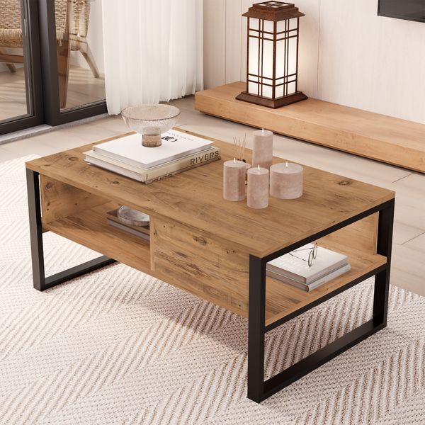 Couchtisch Laukaa 100x60x45 cm Eicheoptik rustikal [en. casa]