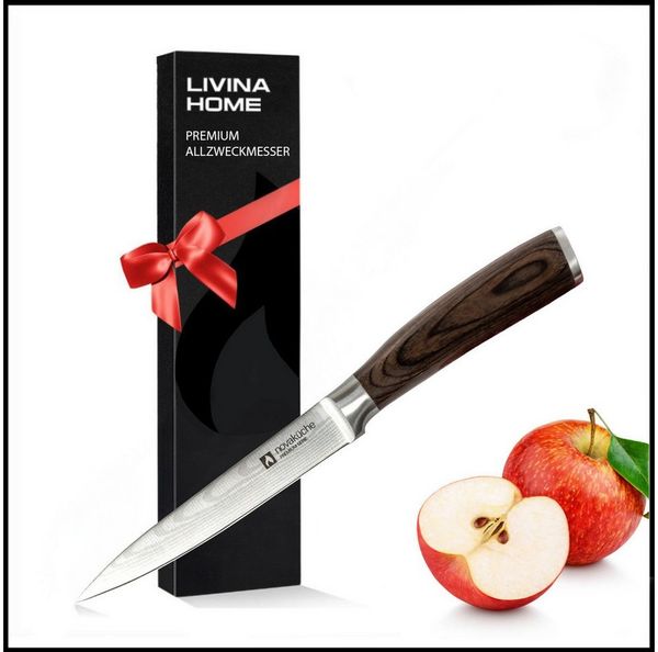 LIVINA HOME Allzweckmesser Kochmesser, Küchenmesser mit extrem scharfer 13cm Klinge, Universalmesser, Messer Echtholzgriff, Oster Deal Sale!