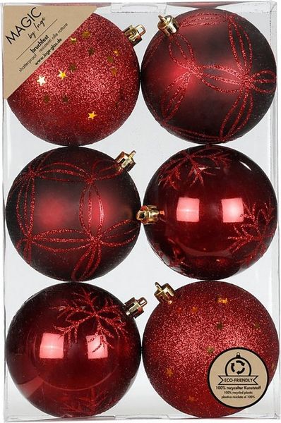 MAGIC by Inge Weihnachtsbaumkugel, Weihnachtskugeln Kunststoff 8cm mit Glitzer 6er Set - Morello Cherry