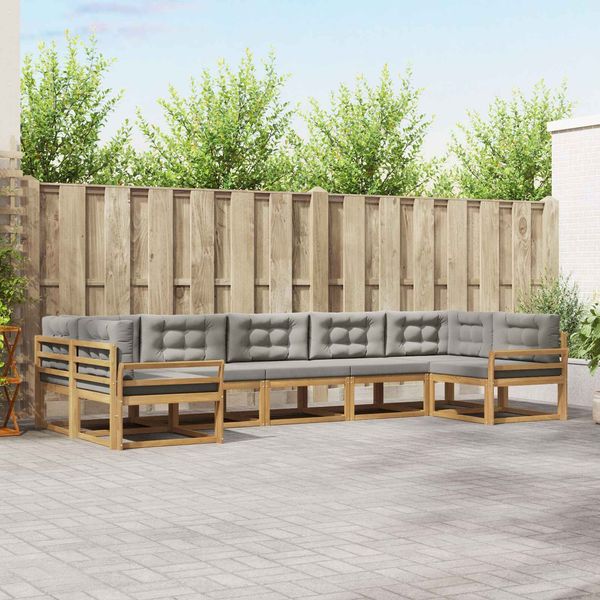 vidaXL Outdoor-Sofagarnitur mit Kissen 7 pcs Weiß und Hellgrau 3386970