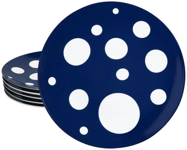 MamboCat Speiseteller Pula dunkelblau 6x Speiseteller Ø27cm Porzellan Essteller Punkte