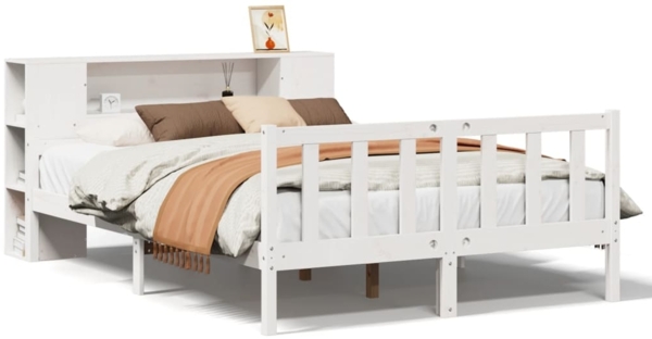 vidaXL Massivholzbett mit Regal ohne Matratze Weiß 160x200 cm Kiefer 3322091