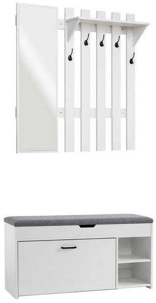 Mondeer Garderoben-Set (2-St), Garderobe mit Schuhbank, Garderobenpaneel mit Spiegel und 5 Haken