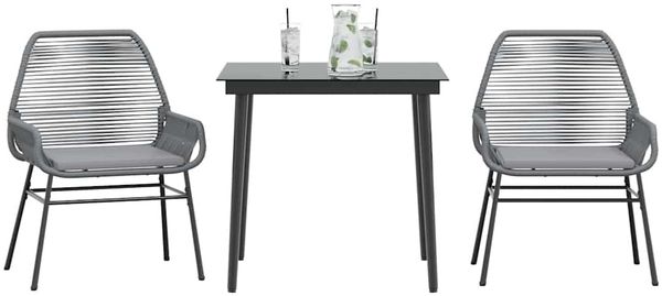 vidaXL 3-tlg. Garten-Essgruppe mit Kissen Grau Poly Rattan Glas 3334478