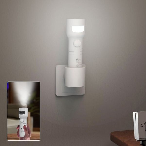 QUBEBU LED Steckdosenleuchte Nachtlicht Steckdose mit Bewegungsmelder, 4in1 Taschenlampe Aufladbar, Wiederaufladbar(270° drehbarer Stecker), LED fest integriert, 3 Modi (EIN/AUTO/AUS), Flurlampe, Nachtlampe, Campingleuchte, Taschenlampen Wandleuchte Mu...