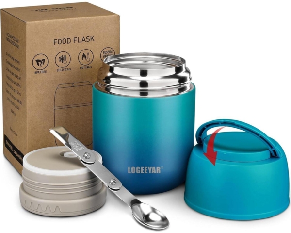 Itslife Thermobehälter 500ml Edelstahl Warmhaltebehälter faltbarer Löffel