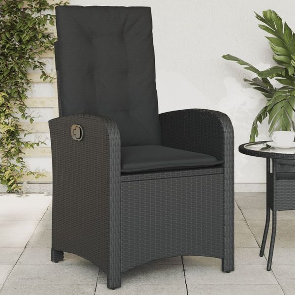 Gartensessel Verstellbar, Gartenstuhl mit Kissen Schwarz Poly Rattan