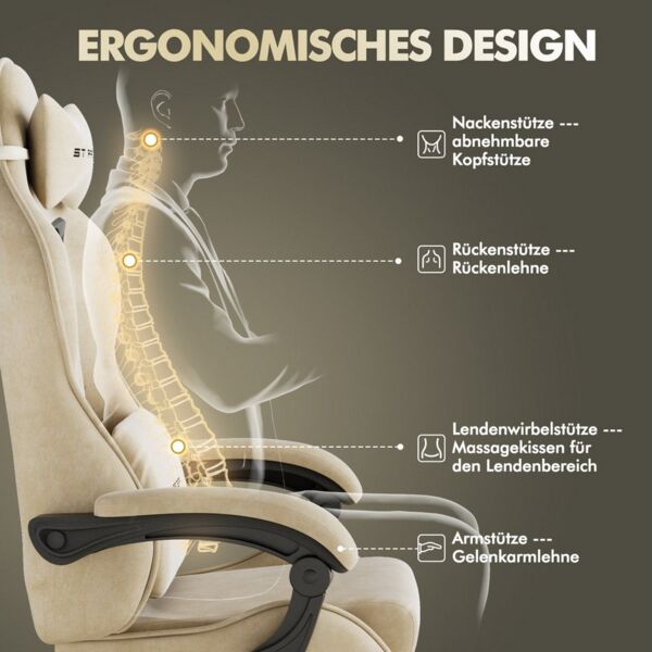 Ferghana Gaming-Stuhl Racing PC Stuhl Verstellbar mit Kopf-,Lendenkissen, Fußstütze (Rückenlehne 90°-125), Ergonomisch, atmungsaktiv Gaming Chair