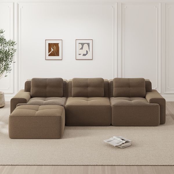 Modulares Sofa aus Cord mit boneless Design, braun