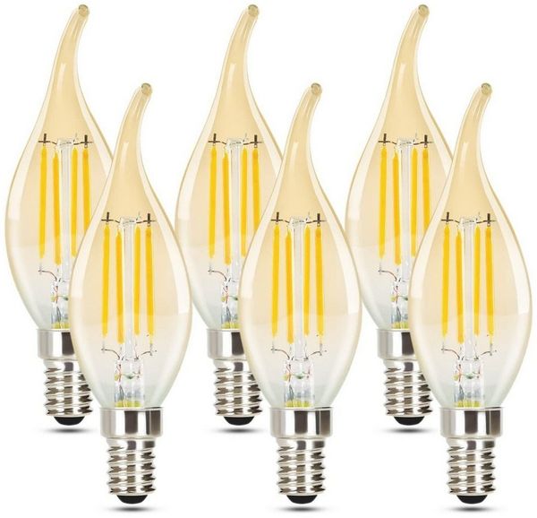 Nettlife LED-Leuchtmittel 6 Stück E14 2700K kerze Birne 4W Filament Retro Edison Glühlampe, E14, 6 St, Warmweiß