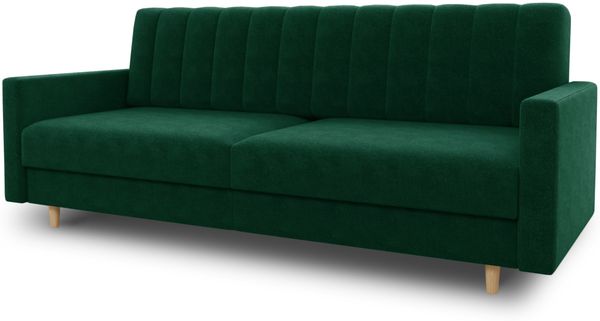 Schlafsofa Sara - Sofa mit Bettkasten und Schlaffunktion, Bettsofa, Schlafcouch mit Holzfüße, Velours (Grün (Kronos 19)) Bild 2