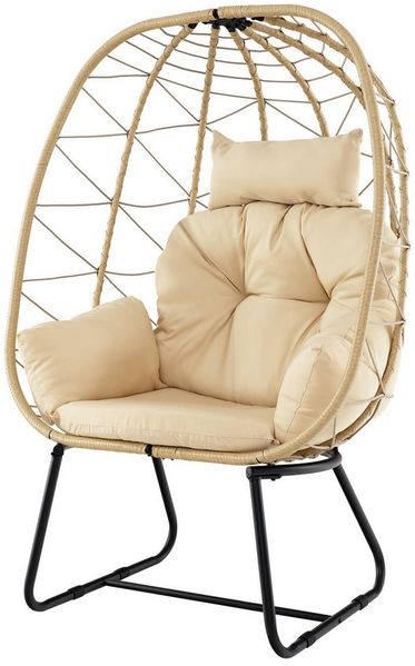 KOMFOTTEU Hängesessel, Rattansessel mit abnehmbarem Kissen & Metallgestell