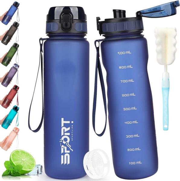 AOPREL 1L Sport Trinkflasche Wasserflasche BPA Frei Auslaufsicher Outdoor Blau