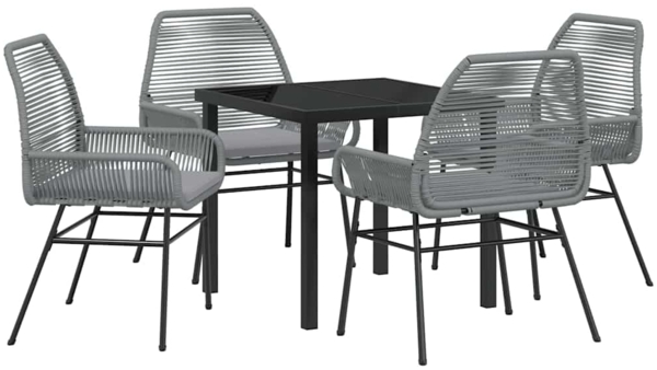 vidaXL Garten Essgruppe mit Kissen 5 pcs Grau Poly-Rattan 3380884