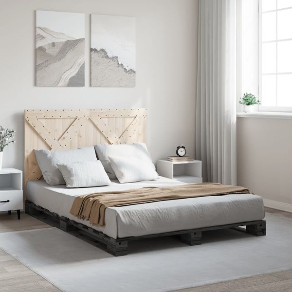 vidaXL Massivholzbett mit Kopfteil Grau 140x200 cm Kiefer 3281582