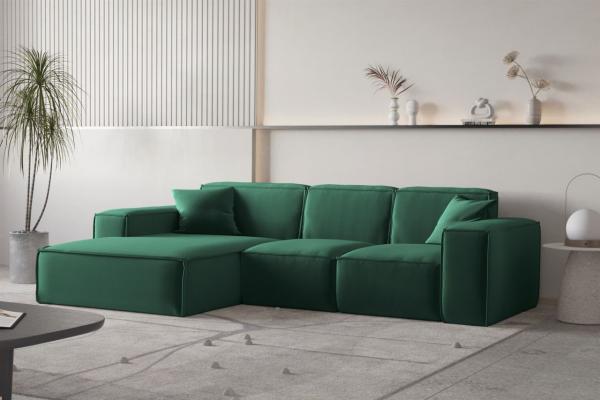 Ecksofa Designersofa CELES PREMIUM Stoff Opera Velvet Grün Ottomane Links