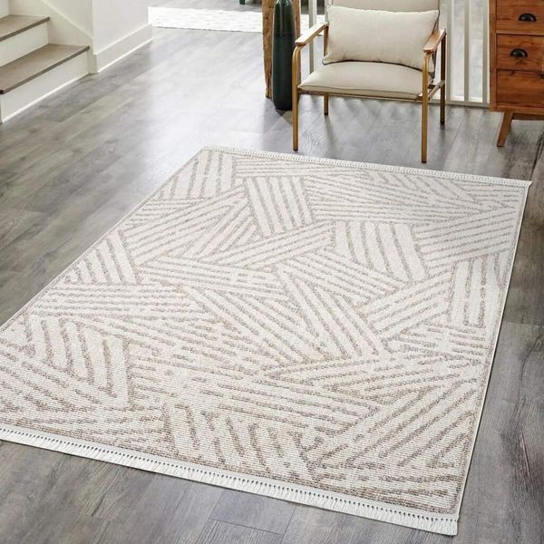 Carpet City Teppich CLASICO 9161, rechteckig, Höhe: 11 mm, Läufer, Kurzflor, Hochtief-Muster, Boho, Fransen, Wohnzimmer