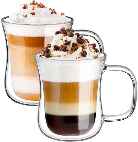 Doppelwandige Latte Macchiato Gläser Borosilikatglas 240ml 2er Set
