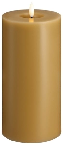 Moods & More LED-Blockkerze in Honey Mustard mit Schmelzeffekt – Ø 9 9 cm x H 20 cm