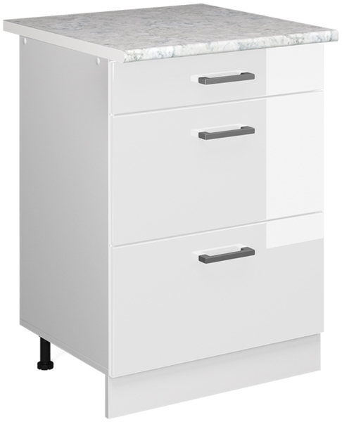 Unterschrank R-Line Weiß Hochglanz 60 cm mit Schubladen Vicco