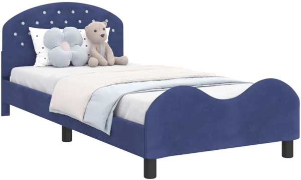 vidaXL Kinderbettgestell mit Kopfteil Polizeiblau 90 x 200 cm Samt 42011133