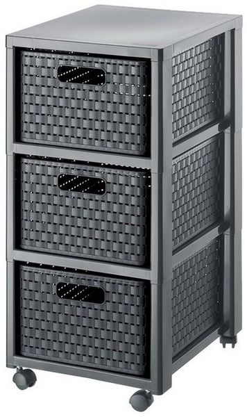 ROTHO Aufbewahrungsbox Country Rollcontainer mit 3 Schubladen in Rattan-Optik