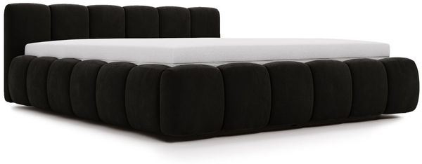 GRAINGOLD Cloud Low Bett 140x200, Polsterbett mit Bettkasten und Lattenrost, Velour-Stoff, Schwarz Bild 2