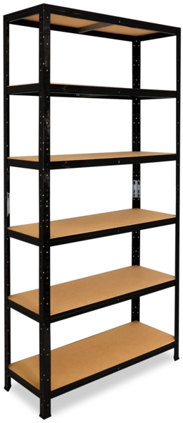 shelfplaza BLACK 180x23x45 cm Schwerlastregal in schwarz mit 6 Böden und 145 kg Traglast pro Boden