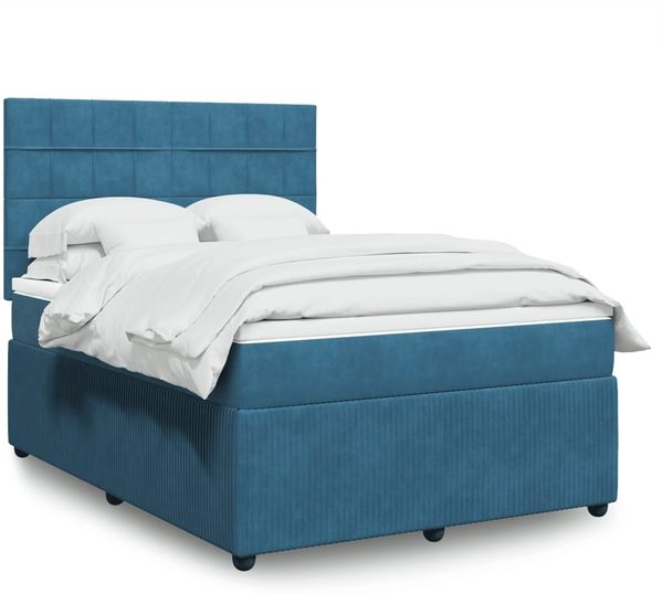 vidaXL Boxspringbett mit Matratze Blau 140x200 cm Samt 3294662