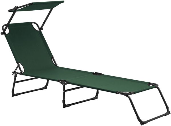 Sonnenliege Lomeda mit Sonnendach 187x53x27cm Dunkelgrün [casa. pro]