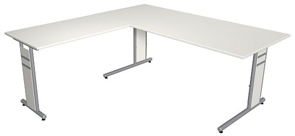 Kerkmann Schreibtisch 4096 Form 4 180x80 x68-82 cm mit Anbautisch 100x60 cm und C-Fuß-Gestell weiß