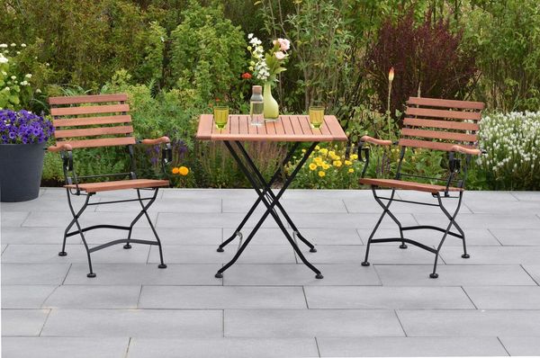 Schlossgarten Gartenmöbel Set 3tlg, 2 Klappsessel, Klapptisch 75 x 75 cm, Flachstahl/Eukalyptus