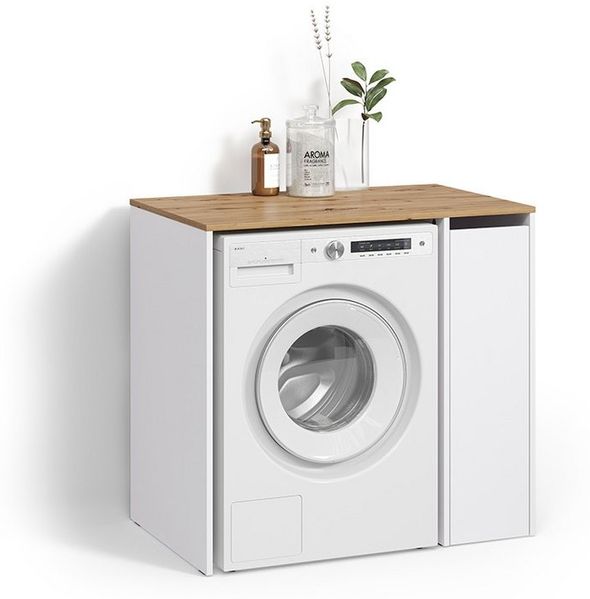 Livinity® Waschmaschinenumbauschrank Paolina, Weiß/Artisan, 93.6 x 88.2 cm mit Fächern und Tür (1-St)
