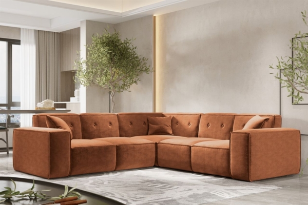 Ecksofa Designersofa CESINA in Stoff Perfect Harmony Rostbraun Seite Universal